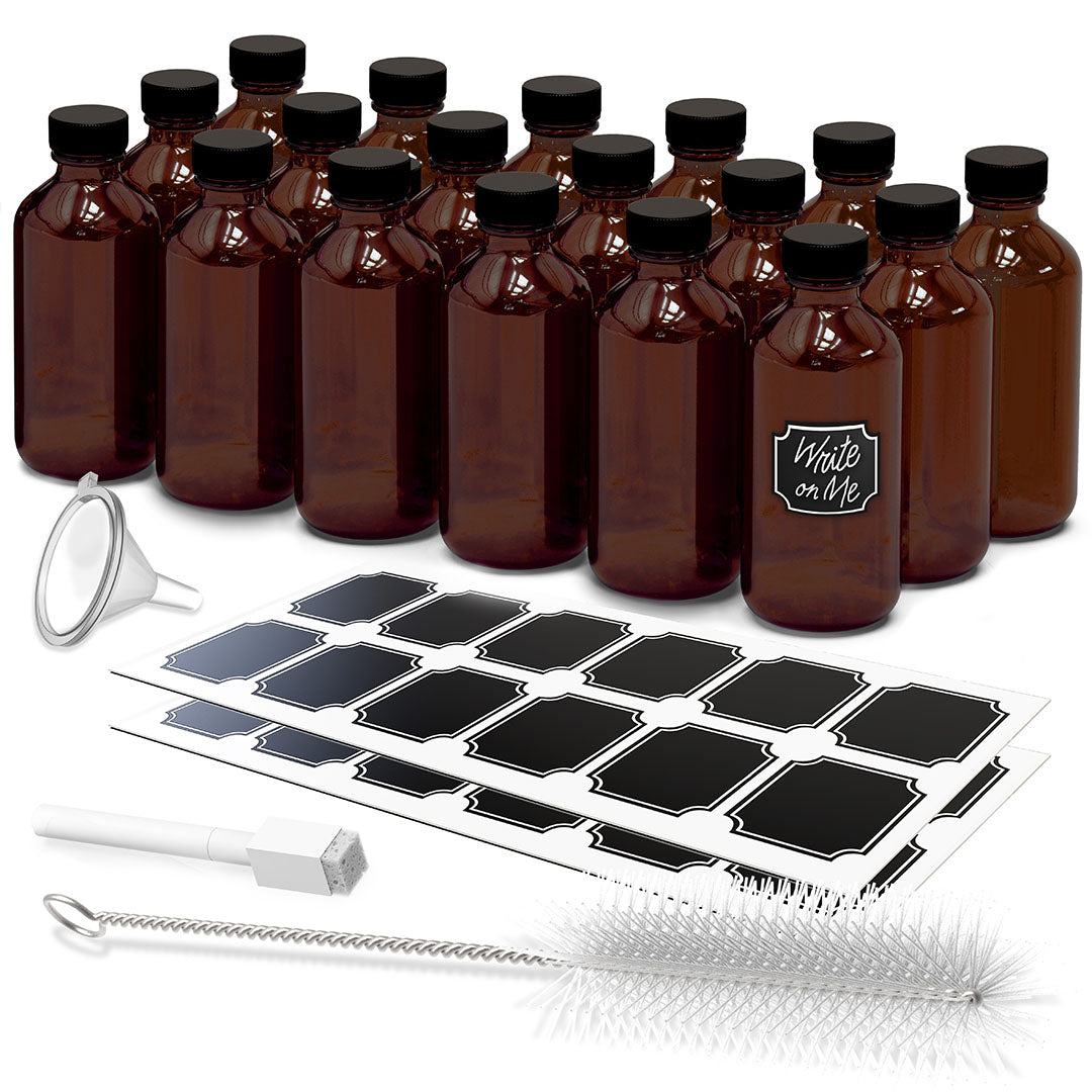 Amber Glass Boston Bottles - 8 Oz Glass Bottles with Twist Caps