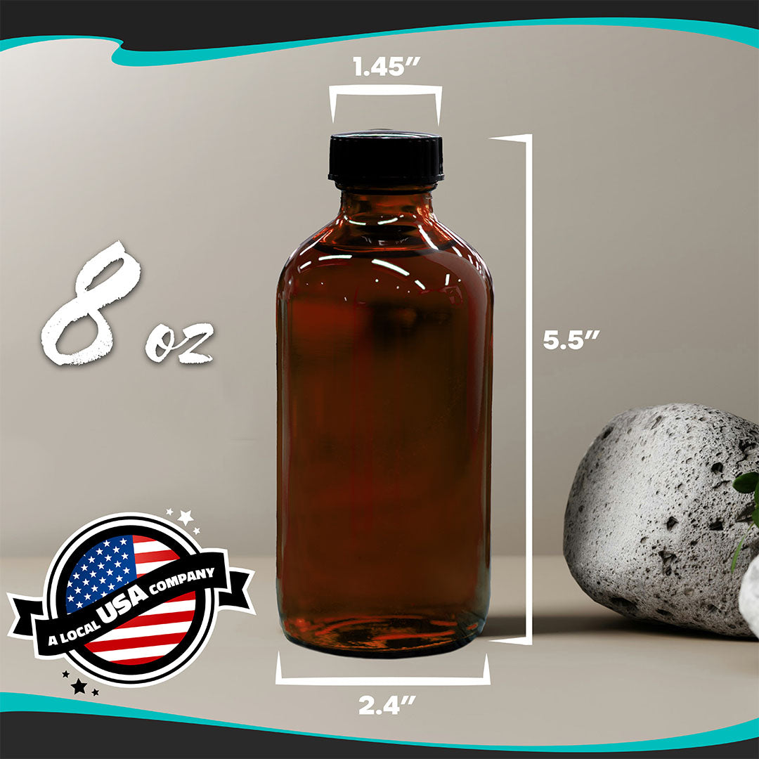 Amber Glass Boston Bottles - 8 Oz Glass Bottles with Twist Caps