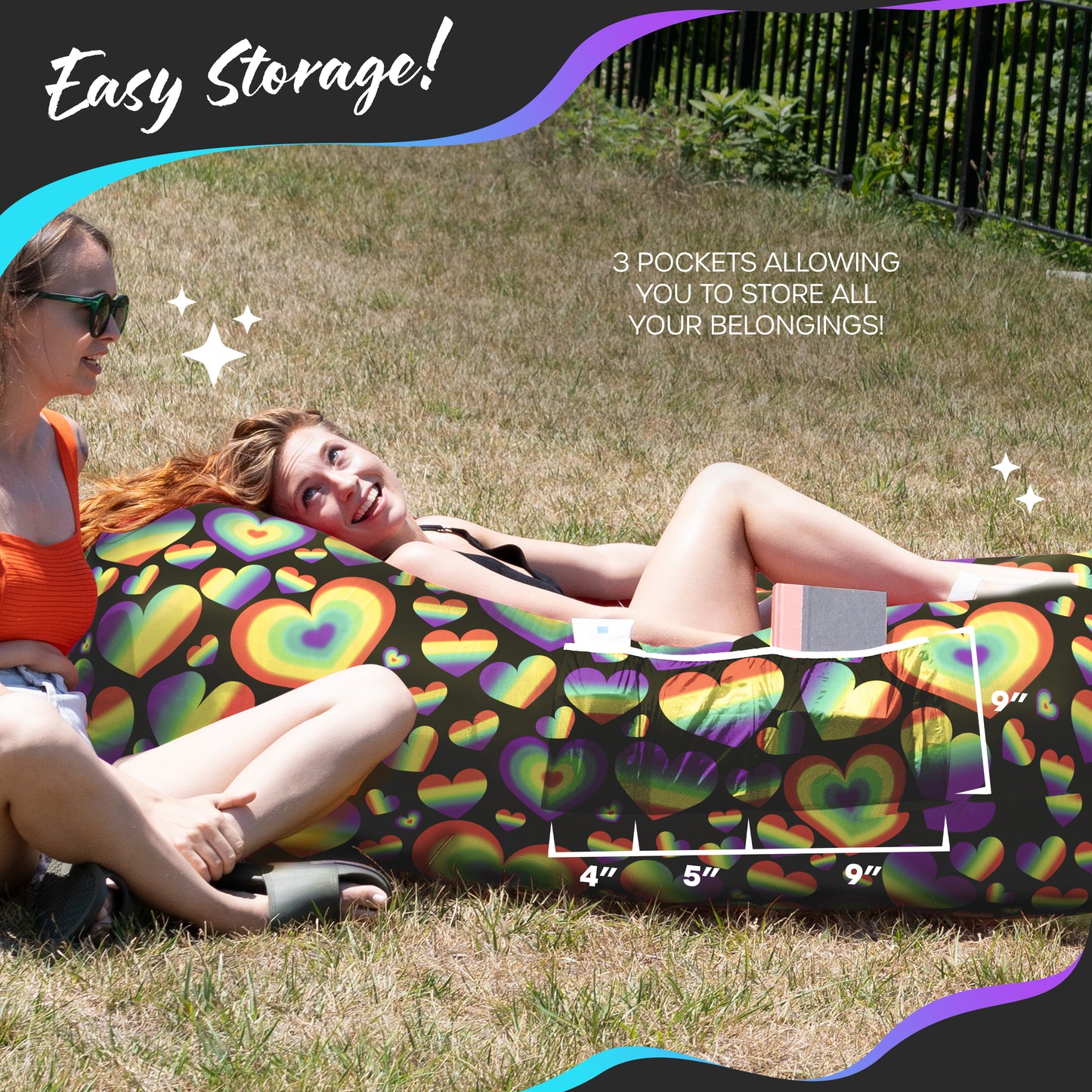 Inflatable Lounger - Rainbow Heart - 1 pack