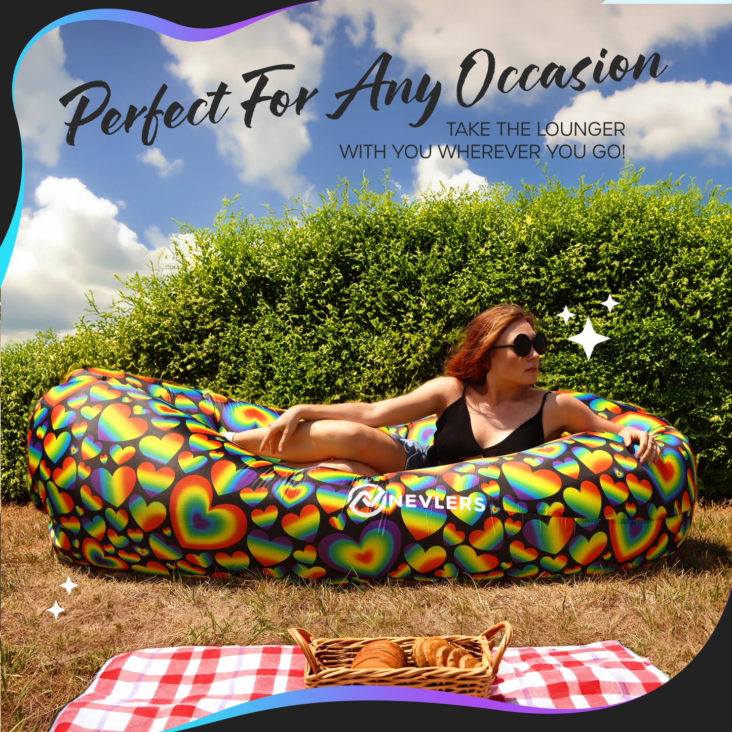 Inflatable Lounger - Rainbow Heart - 1 pack