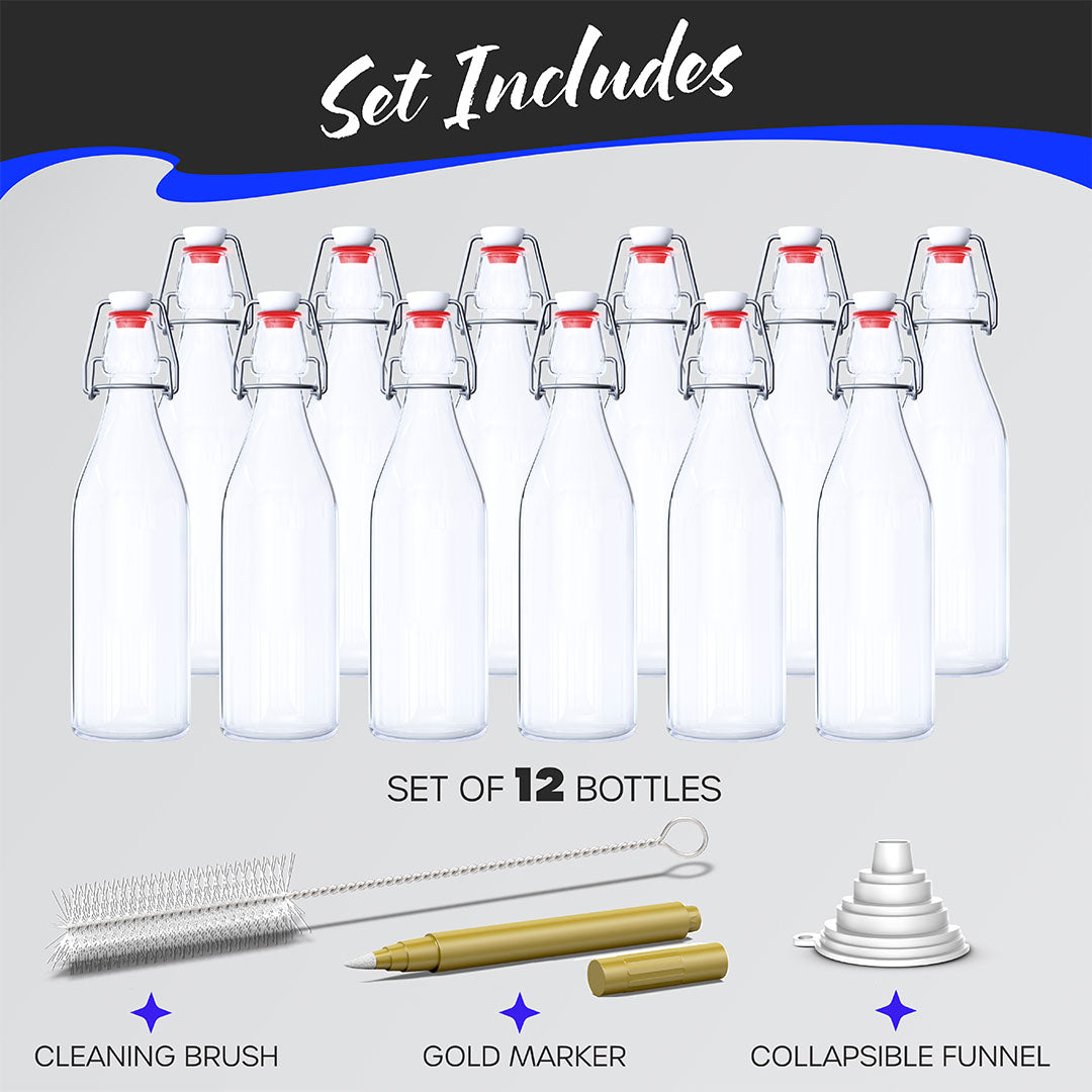 17  Oz. Swing Top Glass Bottles | Round Design