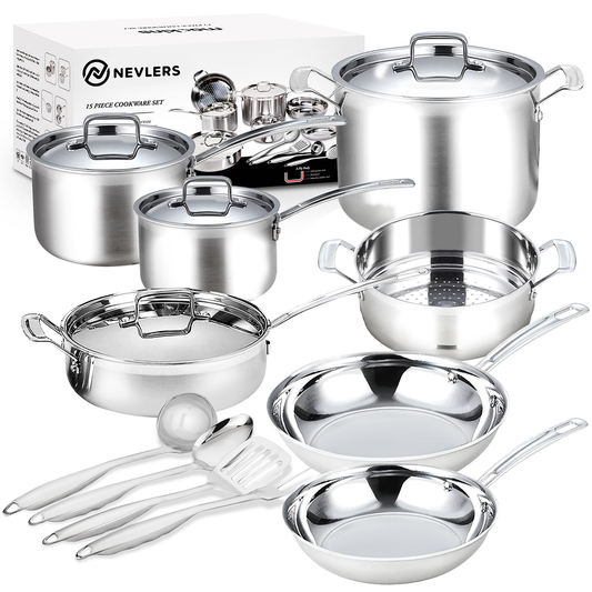 Stainless Steel Pots & Pans | Stainless Steel Lids - 15 PCS