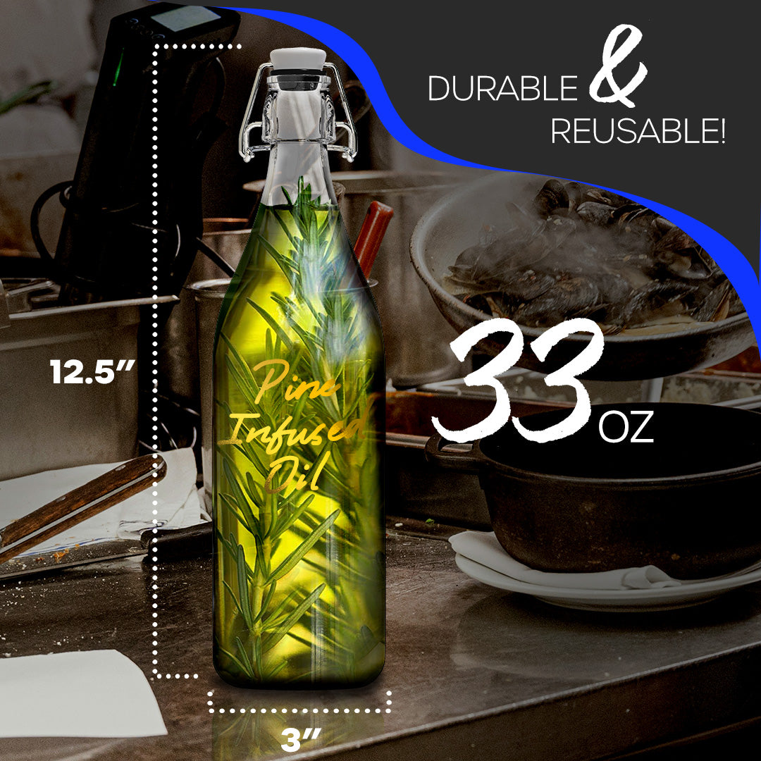 Pack of 6, 33 Oz. Swing Top Glass Bottle Sets | Round Design