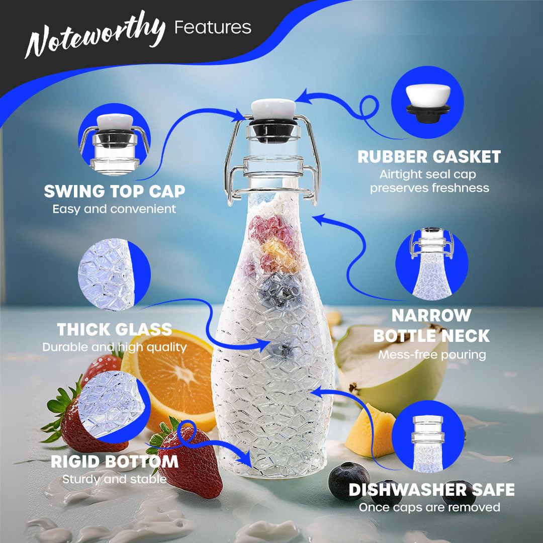 Nevlers 8.5 oz Textured Swing Top Bottles (Pack of 12) | Includes Funnel, Brush, Tags, Shrink Wrap and Marker