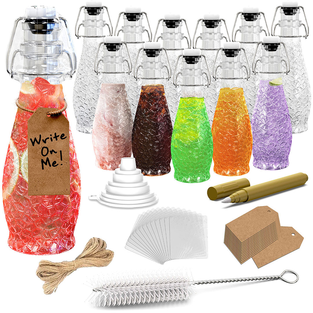 Nevlers 8.5 oz Textured Swing Top Bottles (Pack of 12) | Includes Funnel, Brush, Tags, Shrink Wrap and Marker