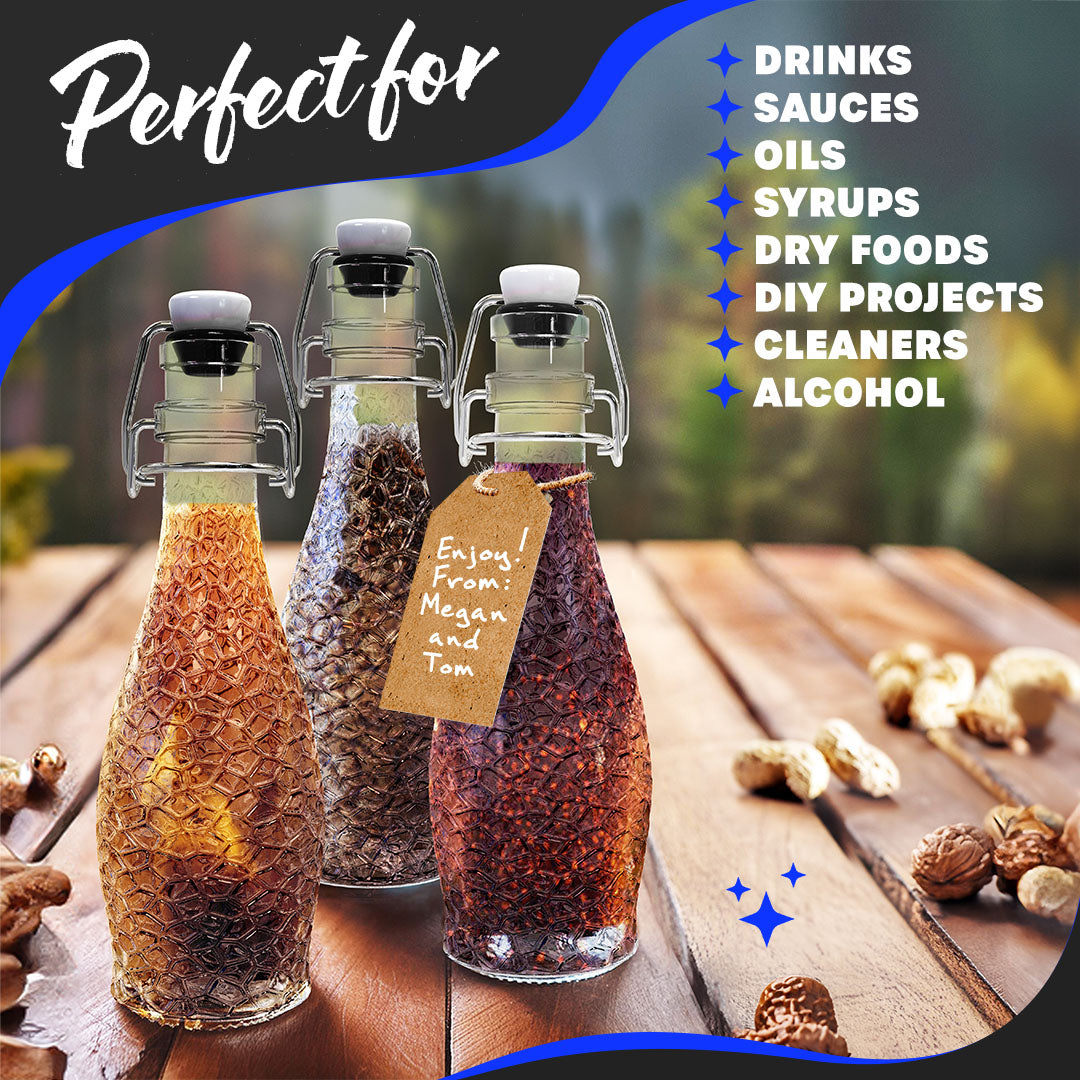 Nevlers 8.5 oz Textured Swing Top Bottles (Pack of 12) | Includes Funnel, Brush, Tags, Shrink Wrap and Marker