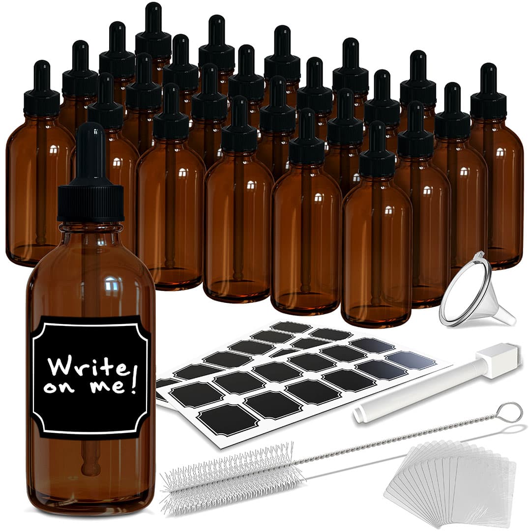 Amber Glass Dropper Bottles - 4 Oz. (Pack of 24)