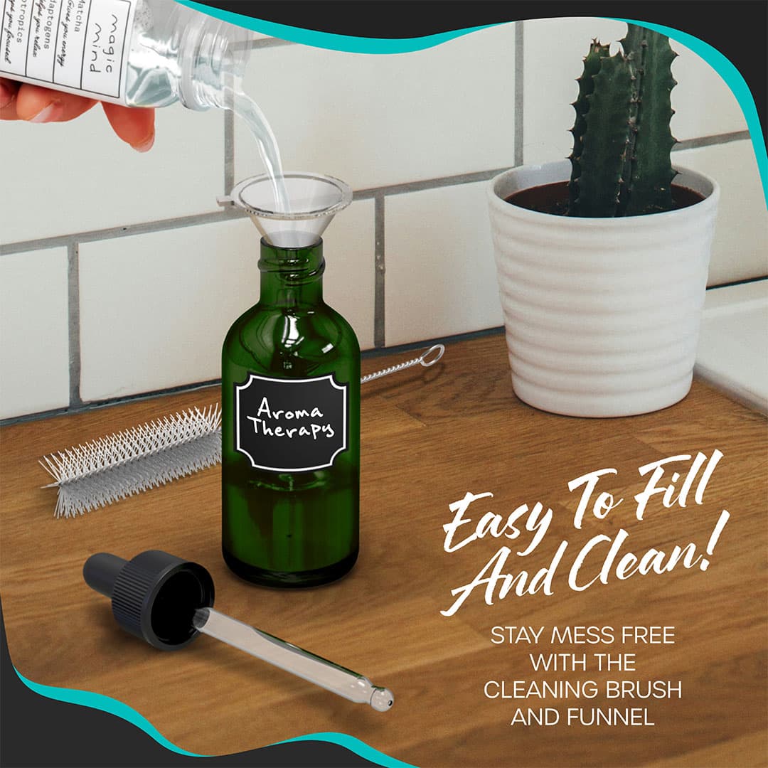 Nevlers 4 oz Green Glass Dropper Bottle (Set of 24) | Includes Shrink Wrap, Funnel, Brush, Marker and Labels