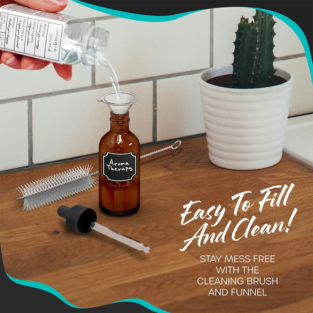 Nevlers 1 oz Amber Glass Dropper Bottle (Set of 48) | Includes Labels, Shrink Wrap, Brush and Marker