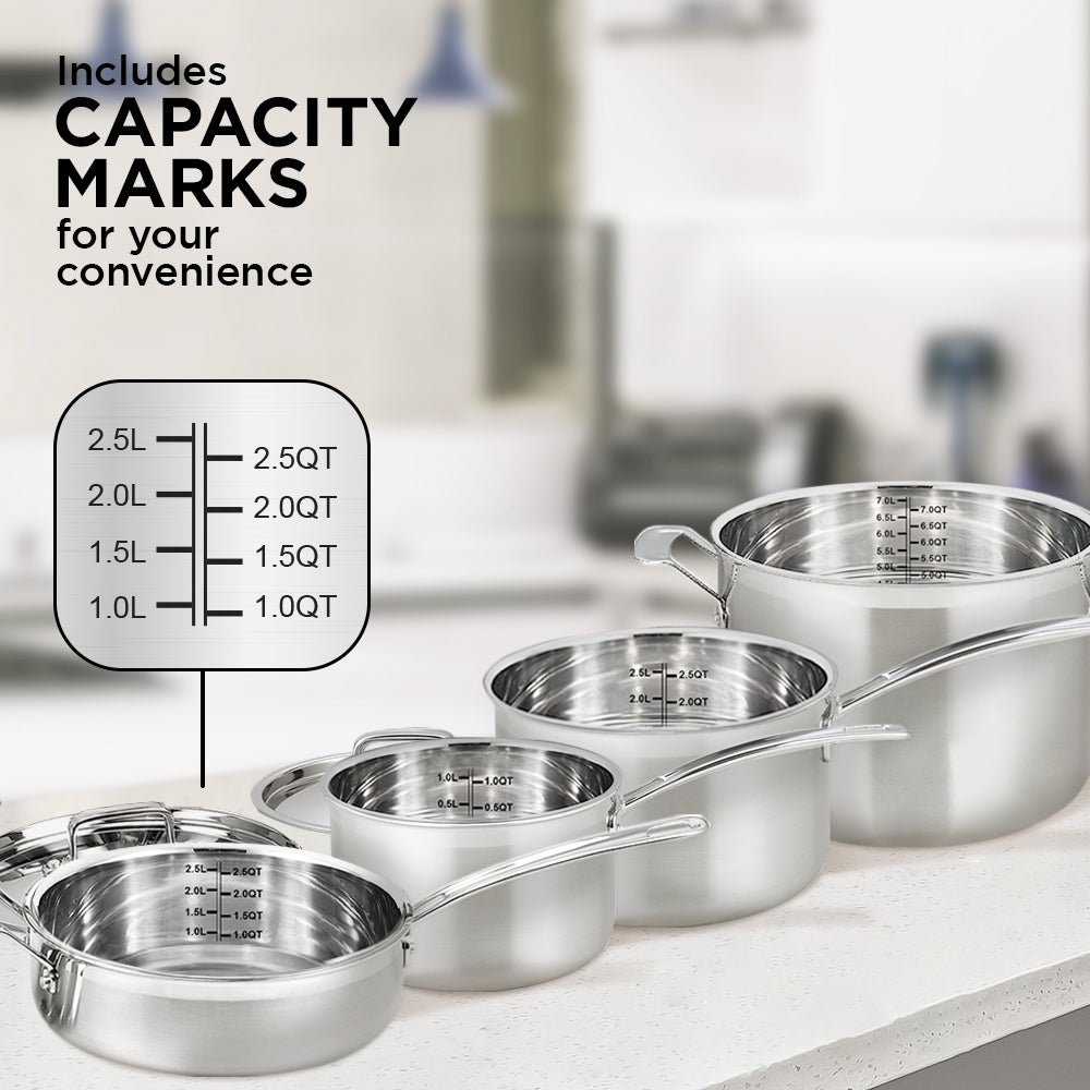 Stainless Steel Pots & Pans | Stainless Steel Lids - 15 PCS