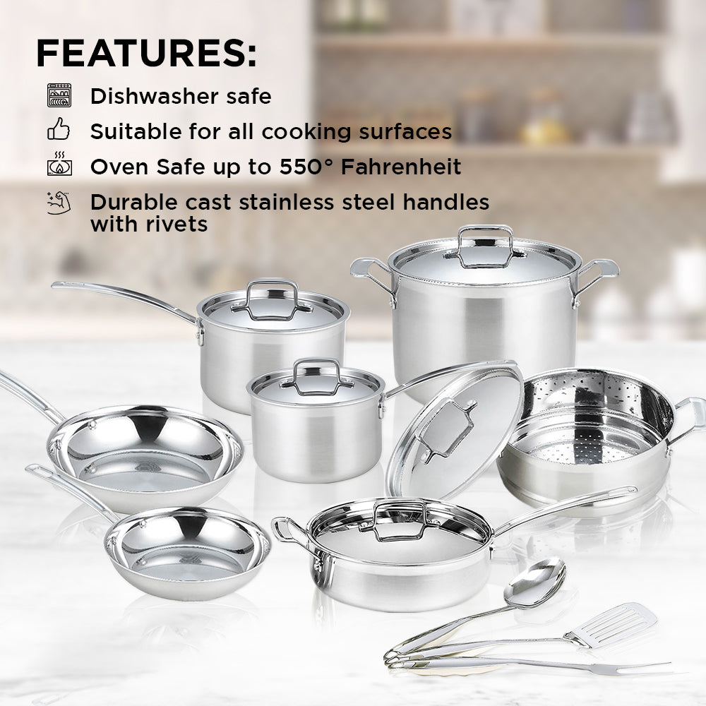 Stainless Steel Pots & Pans | Stainless Steel Lids - 15 PCS