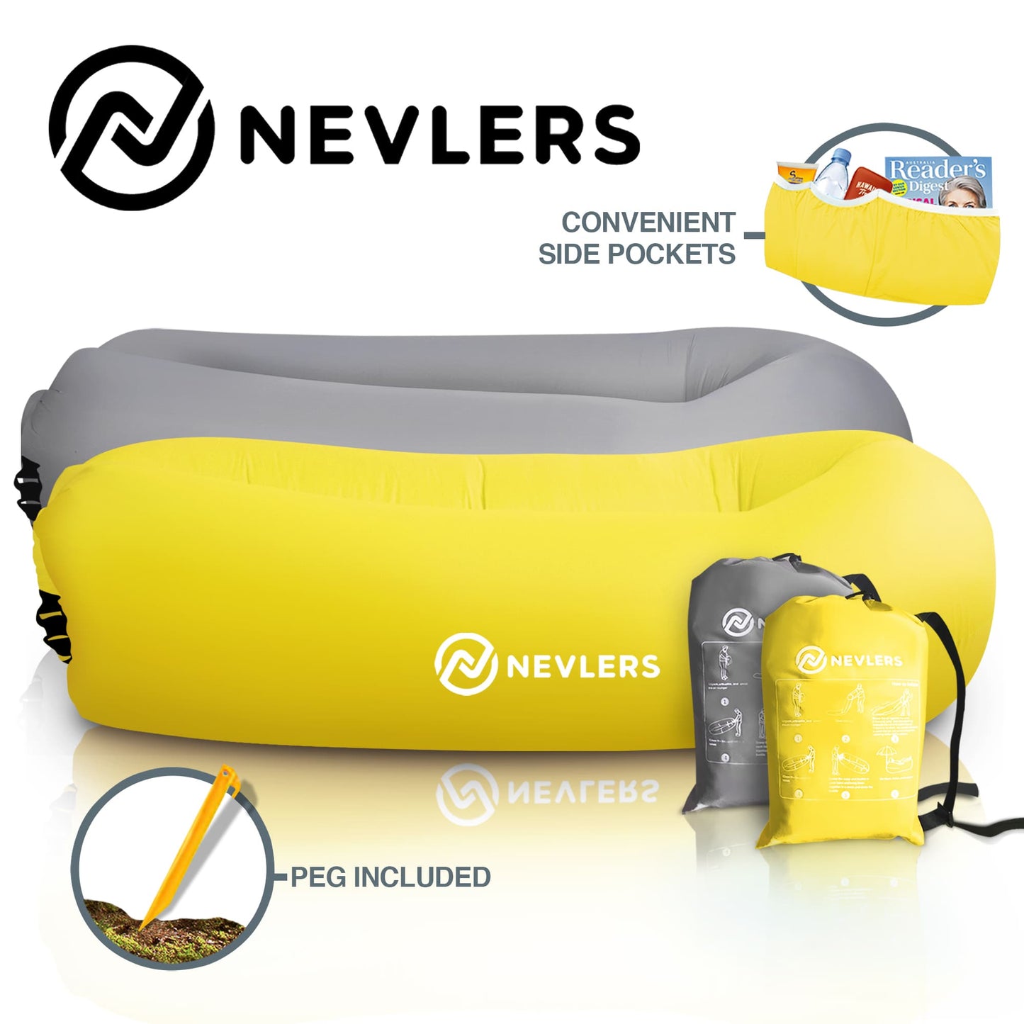 Inflatable Loungers - Yellow and Gray - 2 Pack