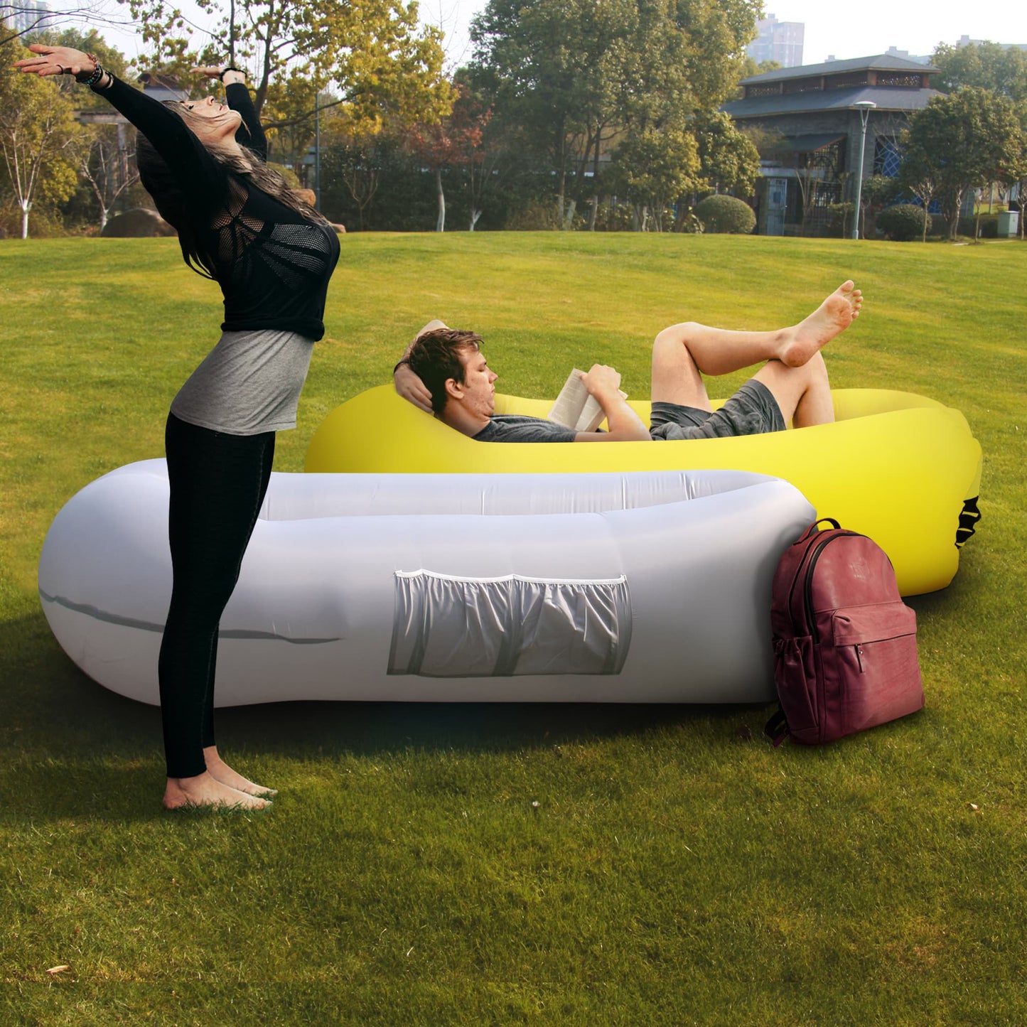 Inflatable Loungers - Yellow and Gray - 2 Pack