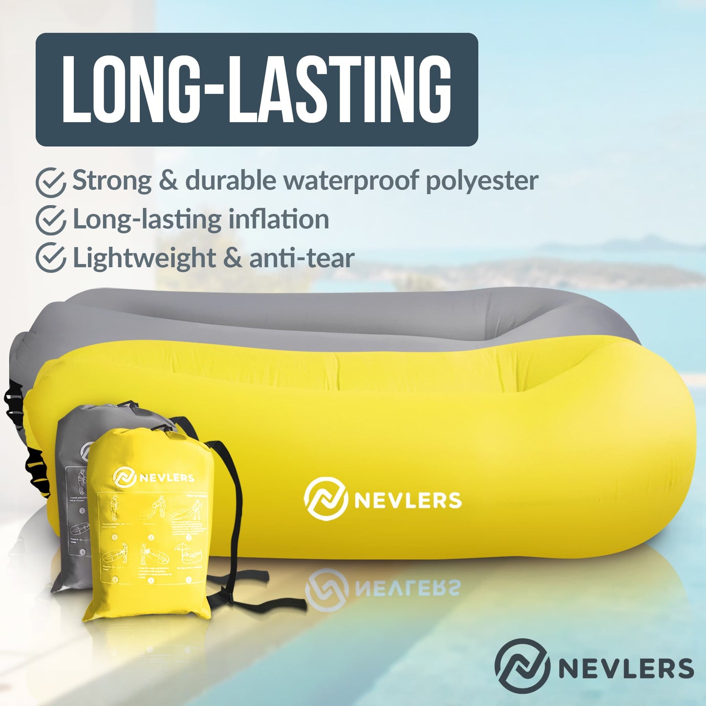 Inflatable Loungers - Yellow and Gray - 2 Pack