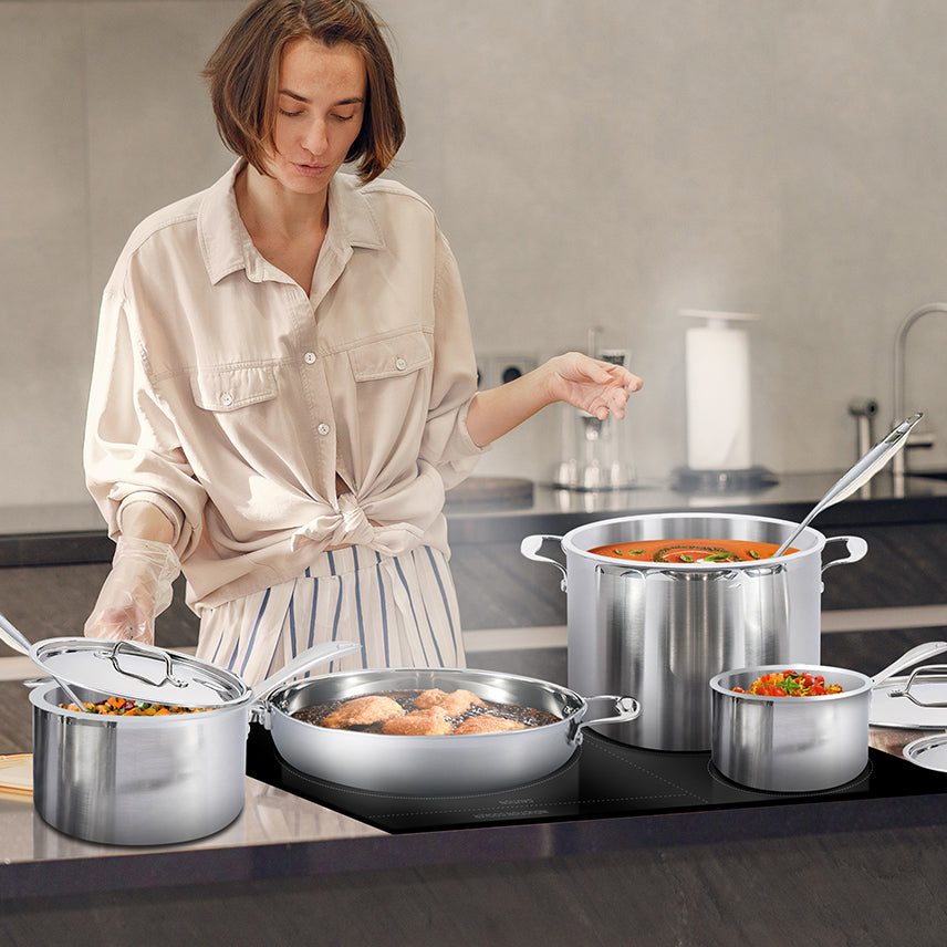 Stainless Steel Pots & Pans | Stainless Steel Lids - 15 PCS