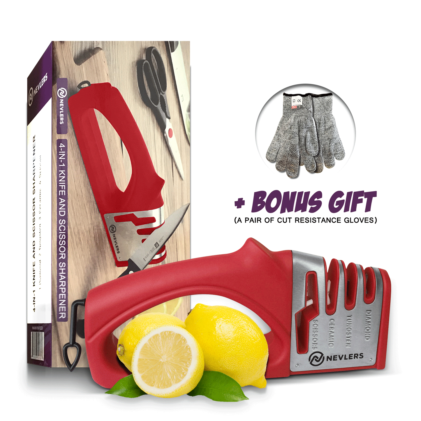 4 IN 1 Knife Sharpener & Gloves