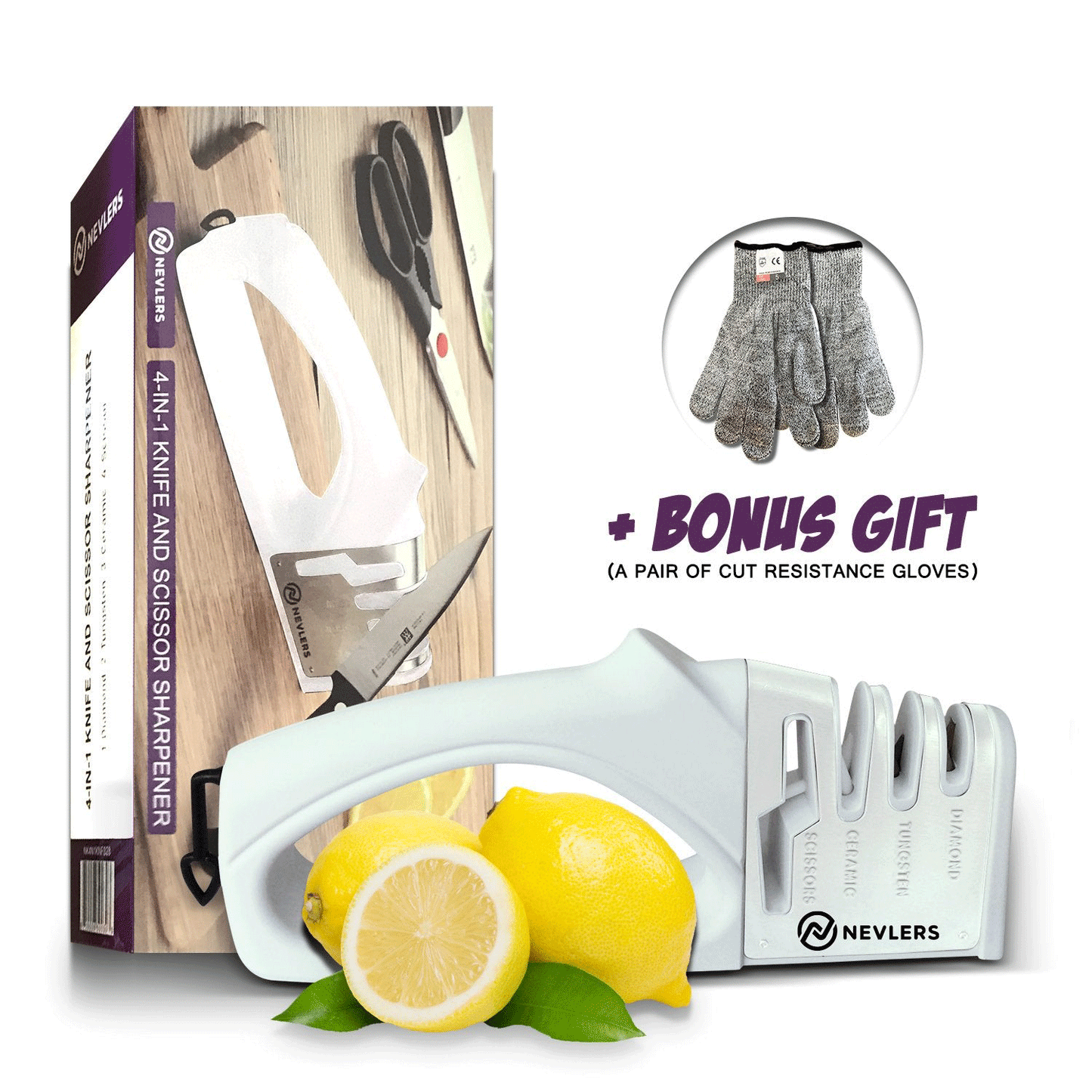 4 IN 1 Knife Sharpener & Gloves