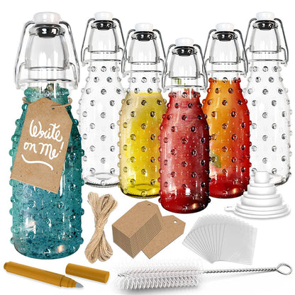 Nevlers 8.5 oz Dotted Swing Top Bottles (Pack of 6) | Includes Funnel, Brush, Tags and Shrink Wrap