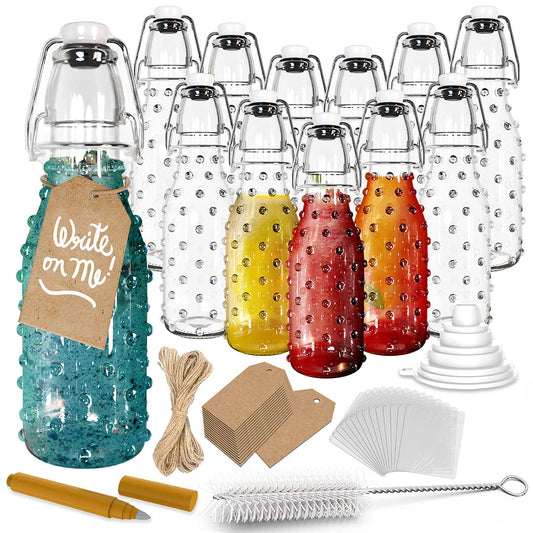 Nevlers 8.5 oz Dotted Swing Top Bottles (Pack of 12) | Includes Funnel, Brush, Tags, Shrink Wrap and Marker