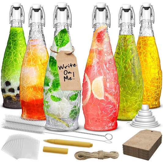 Set of 6, 33 Oz. Swing Top Glass Bottles | Textured Design