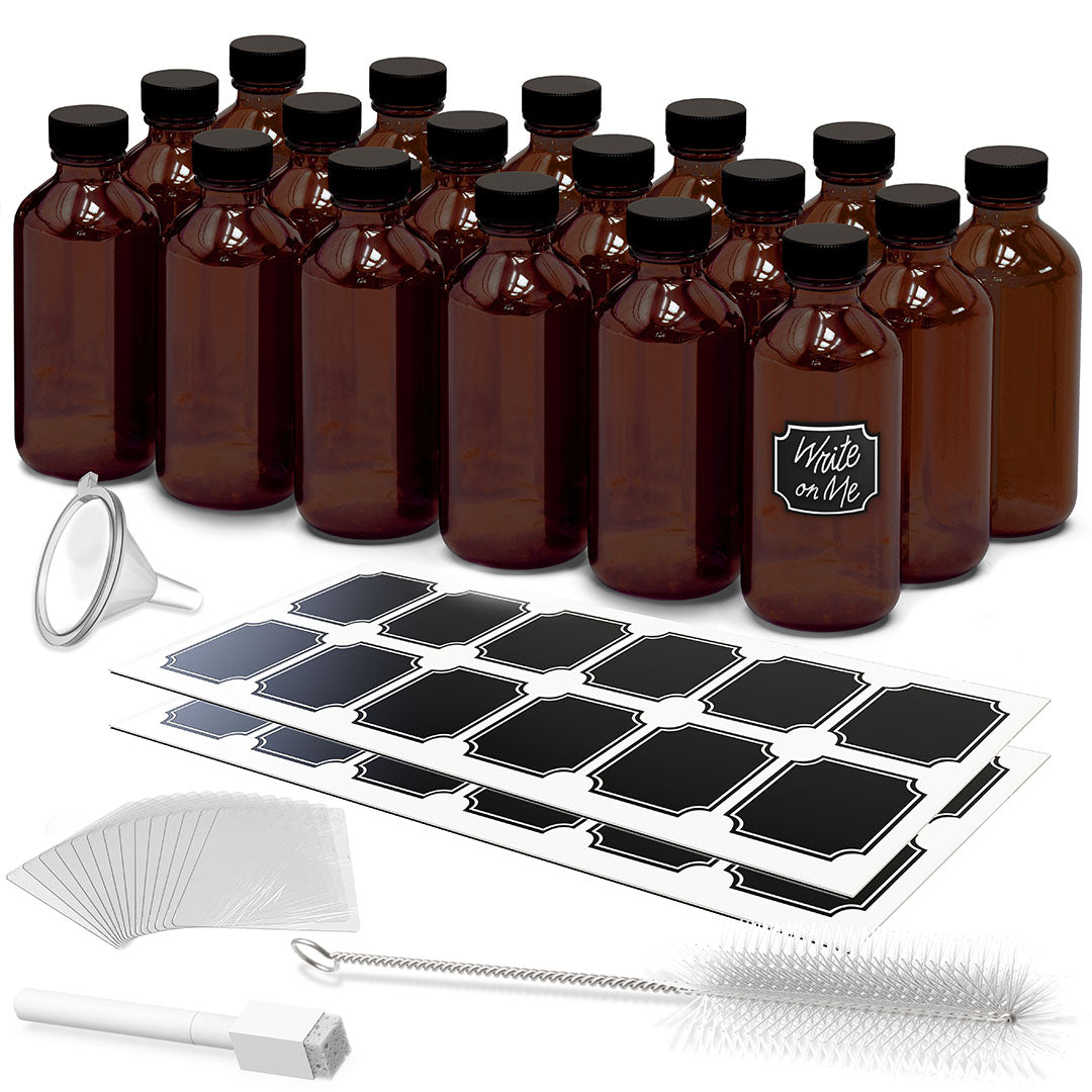 Amber Glass Boston Bottles - 8 Oz Glass Bottles with Twist Caps