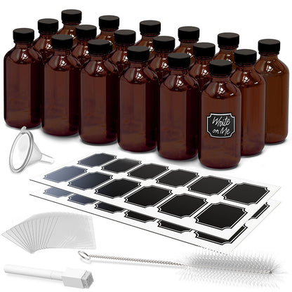 Amber Glass Boston Bottles - 8 Oz Glass Bottles with Twist Caps