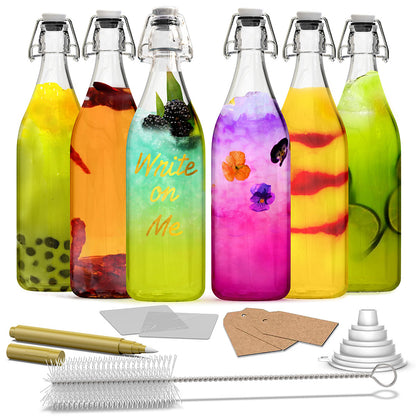 Pack of 6, 33 Oz. Swing Top Glass Bottle Sets | Round Design