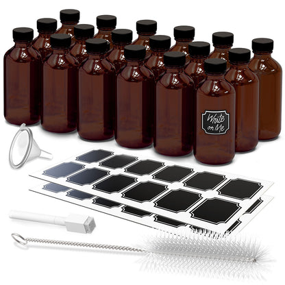 Amber Glass Boston Bottles - 8 Oz Glass Bottles with Twist Caps