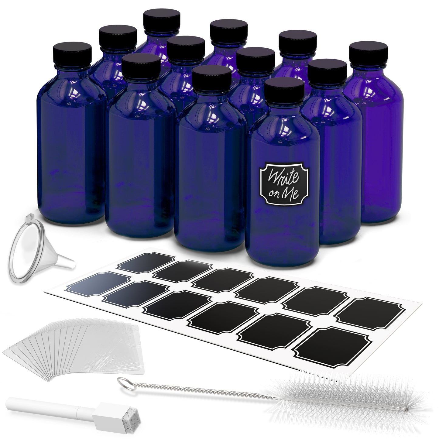 Blue Glass Boston Bottles with Twist Caps - 8 Oz