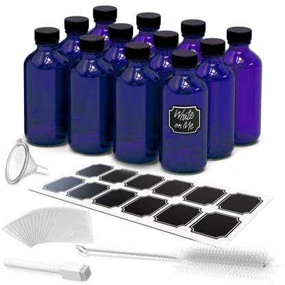 Blue Glass Boston Bottles with Twist Caps - 8 Oz