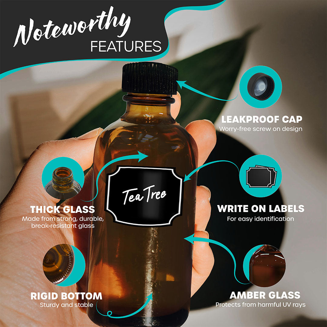 Amber Glass Boston Bottles - 8 Oz Glass Bottles with Twist Caps
