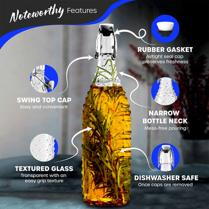 Nevlers 33 Oz Dotted Swing Top Bottles (Pack of 6) | Includes Funnel, Brush, Tags, Shrink Wrap and Marker
