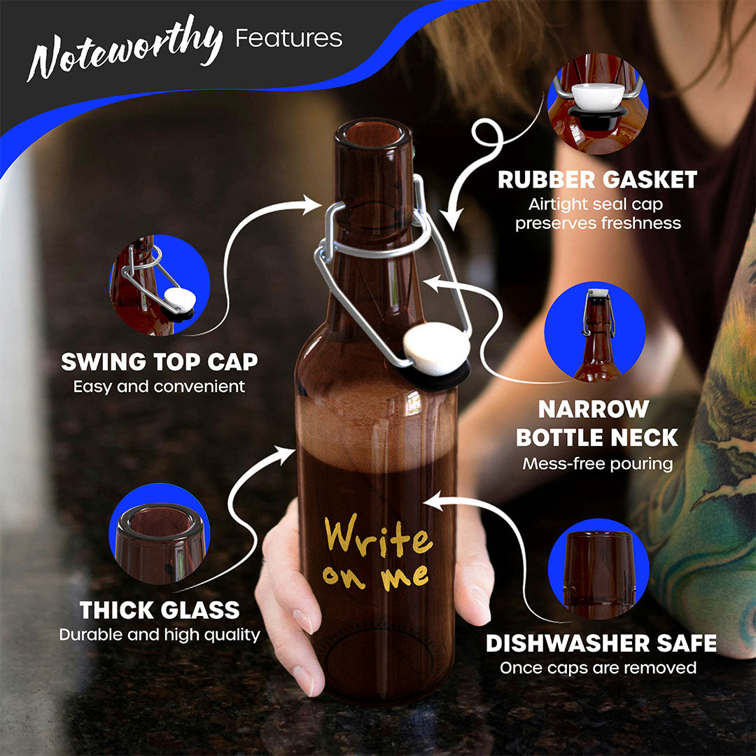 Swing Top Amber Glass Bottle Sets - 16 oz | Beer Bottle Pack