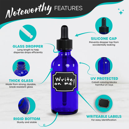 Cobalt Blue Dropper Bottles - 2 Oz.