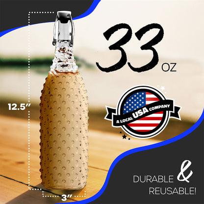 Nevlers 33 Oz Dotted Swing Top Bottles (Pack of 6) | Includes Funnel, Brush, Tags, Shrink Wrap and Marker