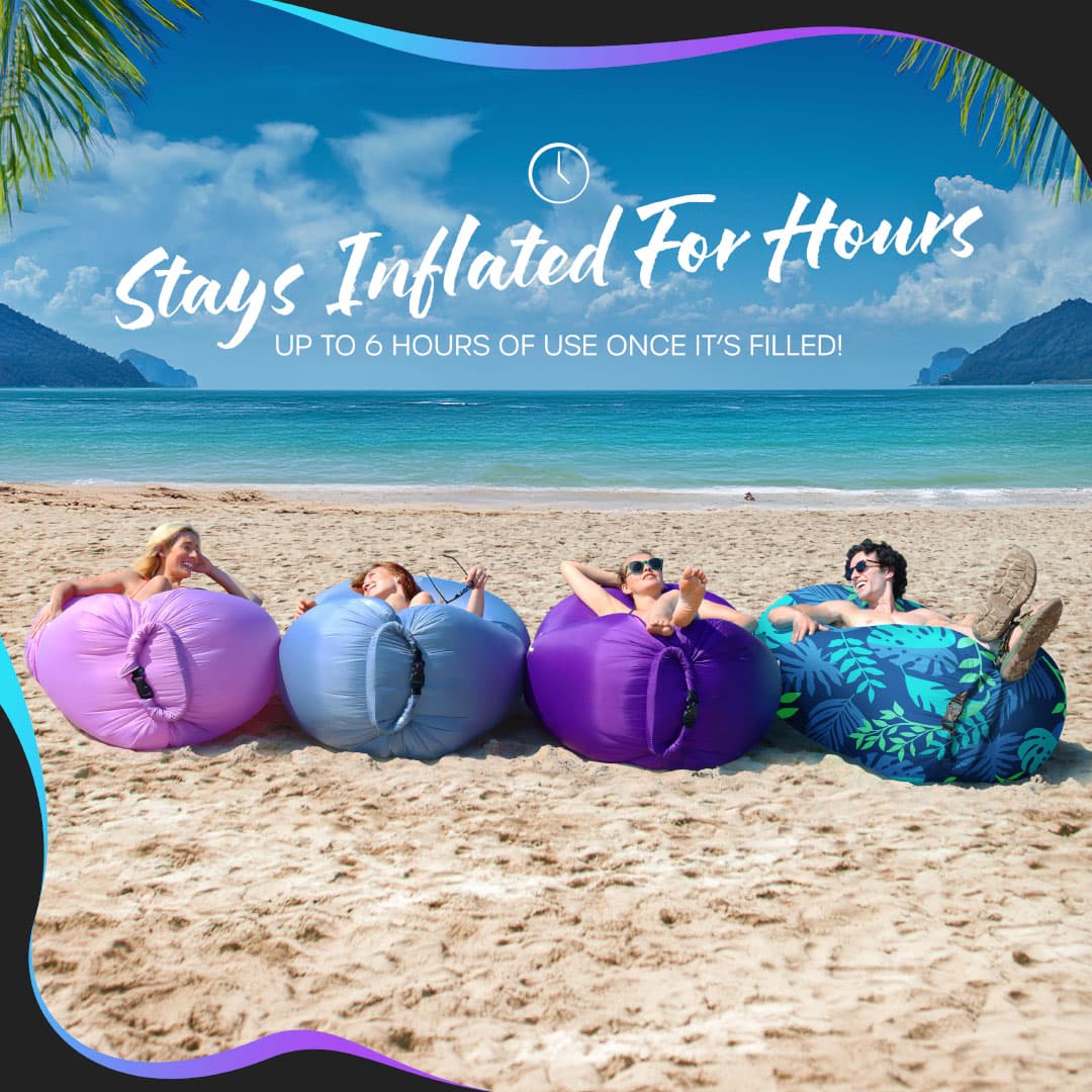 Nevlers Navy Blue Leaf Inflatable Lounger with Travel Bag and Pockets