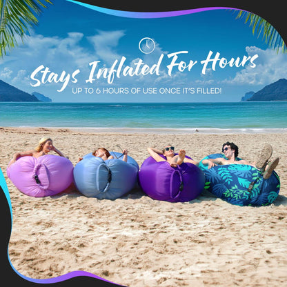 Nevlers Navy Blue Leaf Inflatable Lounger with Travel Bag and Pockets