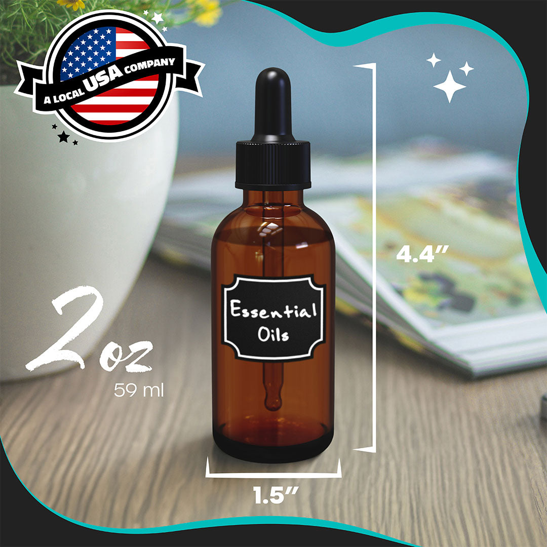 Amber Glass Dropper Bottles - 2 Oz.