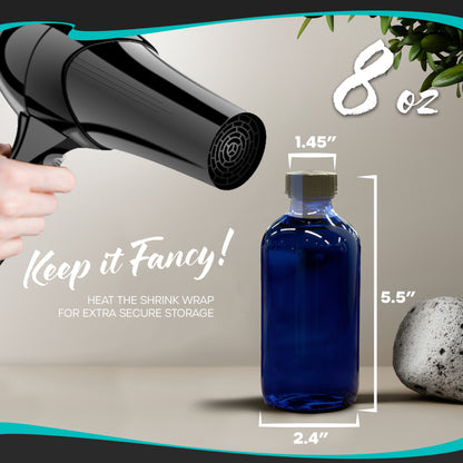 Blue Glass Boston Bottles with Twist Caps - 8 Oz