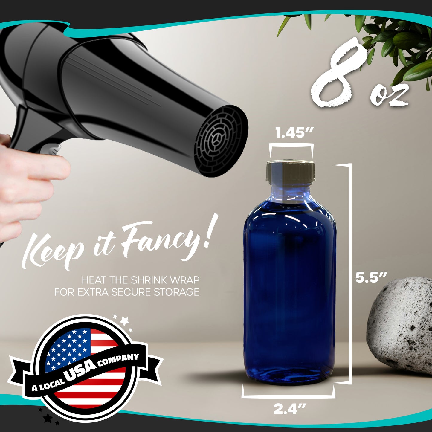 Blue Glass Boston Bottles with Twist Caps - 8 Oz