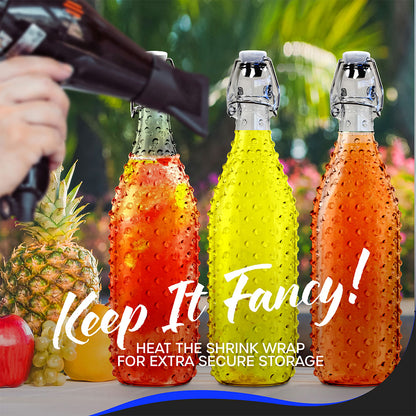Nevlers 33 Oz Dotted Swing Top Bottles (Pack of 6) | Includes Funnel, Brush, Tags, Shrink Wrap and Marker