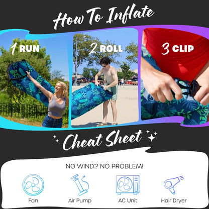 Nevlers Navy Blue Leaf Inflatable Lounger with Travel Bag and Pockets