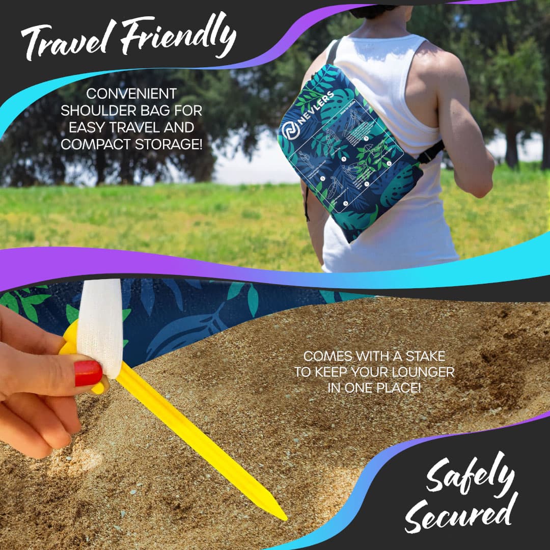 Nevlers Navy Blue Leaf Inflatable Lounger with Travel Bag and Pockets