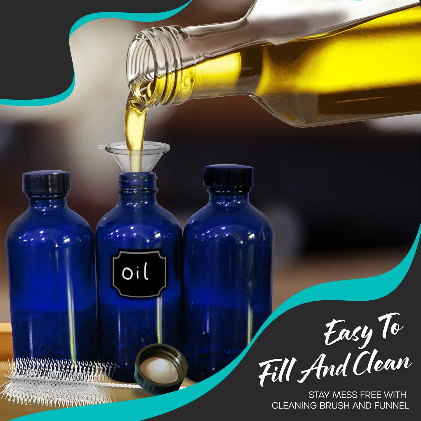 Blue Glass Boston Bottles with Twist Caps - 8 Oz