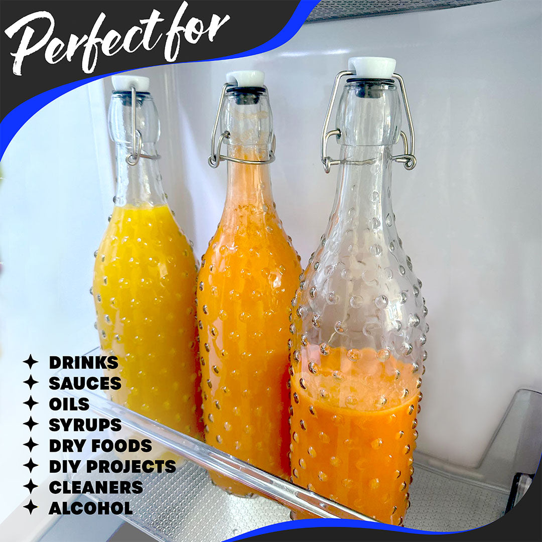 Nevlers 33 Oz Dotted Swing Top Bottles (Pack of 6) | Includes Funnel, Brush, Tags, Shrink Wrap and Marker