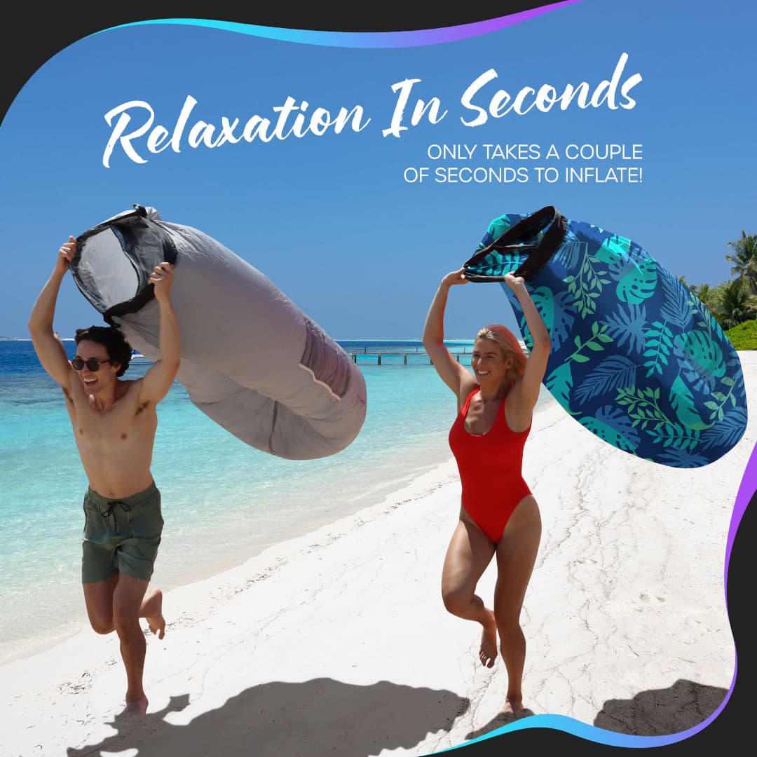 Nevlers Navy Blue Leaf Inflatable Lounger with Travel Bag and Pockets