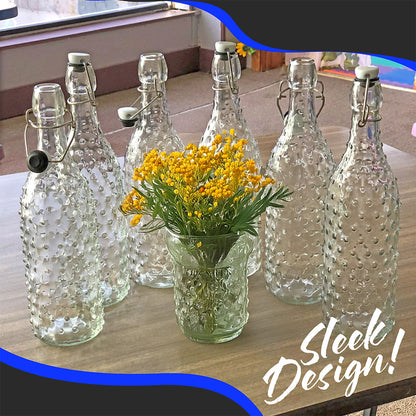 Nevlers 33 Oz Dotted Swing Top Bottles (Pack of 6) | Includes Funnel, Brush, Tags, Shrink Wrap and Marker