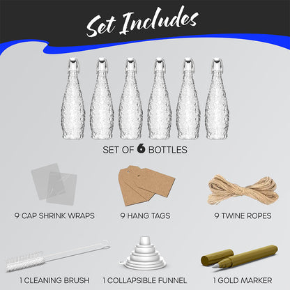 Set of 6, 33 Oz. Swing Top Glass Bottles | Textured Design