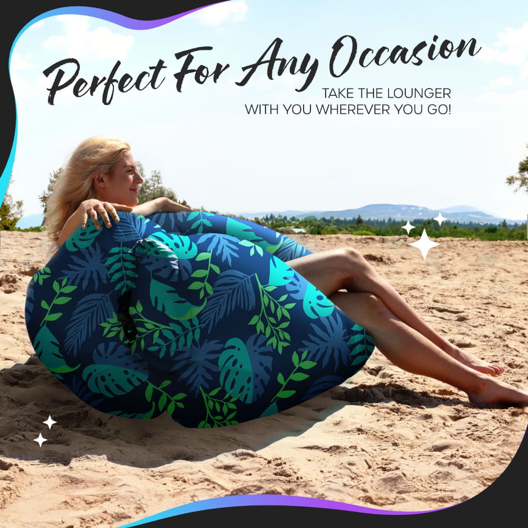 Nevlers Navy Blue Leaf Inflatable Lounger with Travel Bag and Pockets