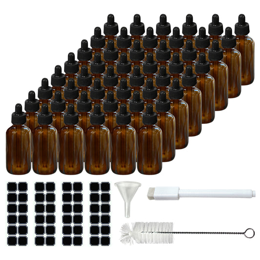 Amber Glass Dropper Bottles - 2 Oz.